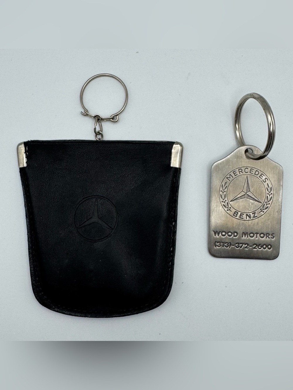 Vintage Mercedes-Benz Leather Key Holder Pouch Keychain Wood Motor NOS lot of 2